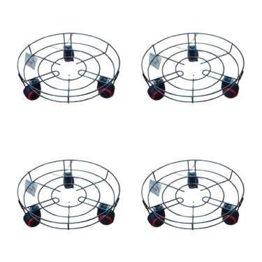 Imagem de Kit 4 Suporte Para Botijão De Gás Vaso Em Metal Com Rodinhas