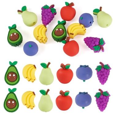 Imagem de Magibeads 12 peças, 6 estilos de contas focais de frutas para canetas, lindas contas de silicone 3D, espaçador solto, contas de borracha para chaveiros, pulseira, cordão, artesanato, fabricação de