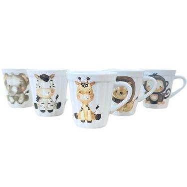 Imagem de Kit Jogo 6 Canecas 120ml - Copo Americano - Safari - Porcelana Branca 