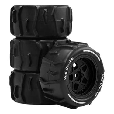 Imagem de JunZheHub Conjunto de 4 Pneus para Carro RC, Rodas de Brinquedo Simuladas, Pneus Resistentes em PP, Ideais para Aventuras Na Areia E em Terrenos Acidentados, Preto