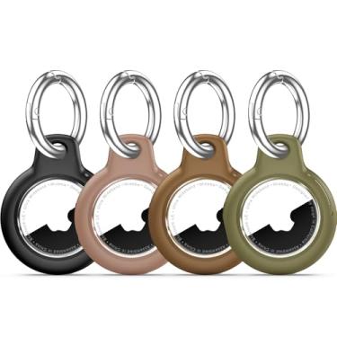 Imagem de Pacote com 4 porta-Airtags à prova d'água com chaveiro Apple AirTag, capa rígida para PC AirTag, suporte antiarranhões e choques, chaveiros e chaveiros masculinos femininos - preto + marrom claro +