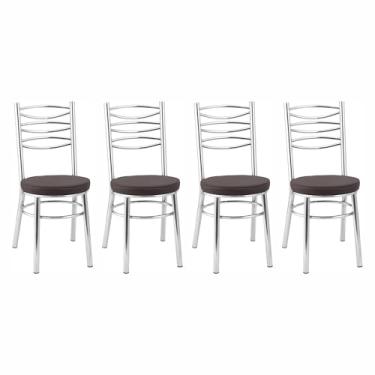 Imagem de Kit 4 Cadeiras Cromadas, Estilo Moderno, para Cozinha e Sala de Jantar, Estrutura em Aço Cromado, Assento Estofado em Corino Marrom, 46x42x89cm, 10kg