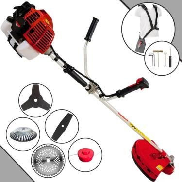 Imagem de Roçadeira Profissional Lateral Kawashima Kw52l À Gasolina 52c 2,5hp + Faca 2 Pontas 330mm + Faca 40 Dentes 255mm + Esco