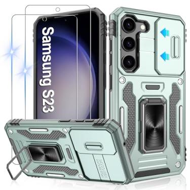 Imagem de Gritup Capa para Samsung Galaxy S23 com 2 protetores de tela HD e capa de câmera deslizante, proteção contra quedas de grau militar de 3 m, suporte de anel magnético, capa protetora para celular