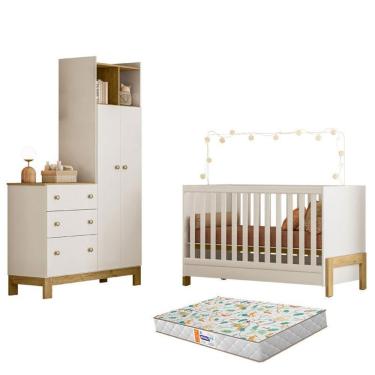 Imagem de Berço Americano Mini Cama 4300 Fantasia E Guarda Roupa Com Cômoda 4970 Q Encanto Slim B...