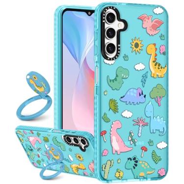 Imagem de Boaretiu Capa fofa Kawaii para Samsung Galaxy S24FE com suporte - Design de suporte de anel giratório adesivo de 360° para mulheres meninas e meninas para Samsung Galaxy S24FE capa, dinossauro