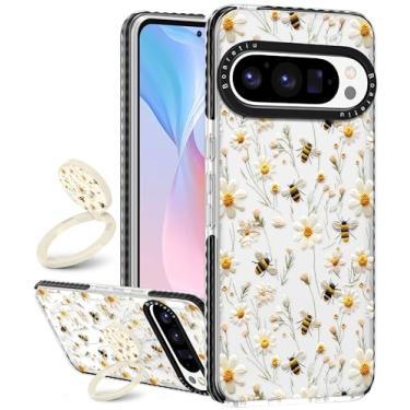 Imagem de Boaretiu Capa fofa Kawaii para Google Pixel 9Pro XL com suporte - Design de suporte de anel giratório adesivo de 360° moderno para mulheres meninas e meninas para Google Pixel 9Pro XL, flor mel