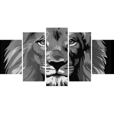 Imagem de Kit quadro decorativo 5 peças 95x60cm Leão De Juda Preto E Branco