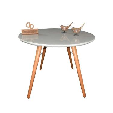 Imagem de Mesa Jantar Pés Palitos Tampo Redondo Vidro Laqueado 110cm Off White