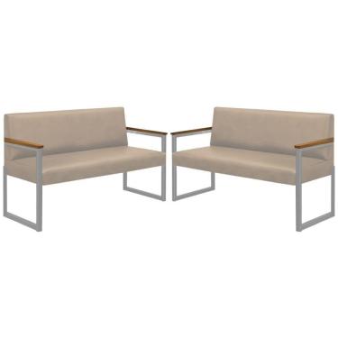 Imagem de Conjunto 2 Sofás De 2 Lugares Niterói Couro Off White Em Metal Champanhe