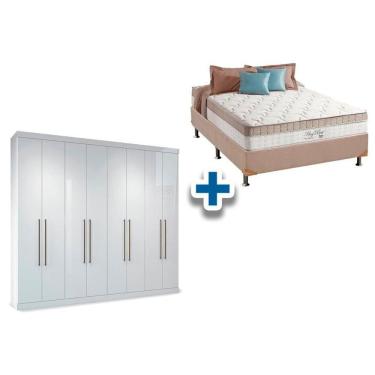 Imagem de Cama Box Casal + Colchão King Best + Guarda Roupa Master Vip 8.4 Branco