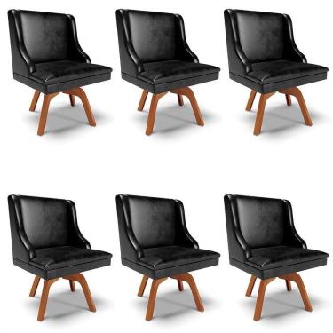 Imagem de Kit 6 Cadeiras Estofadas Base Giratória De Madeira Lia Sintético Premium Preto - Ibiza