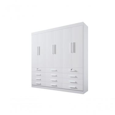 Imagem de Guarda Roupa Casal 6 Portas 12 Gavetas Sem Pés Mônaco Plus D' Doro Branco