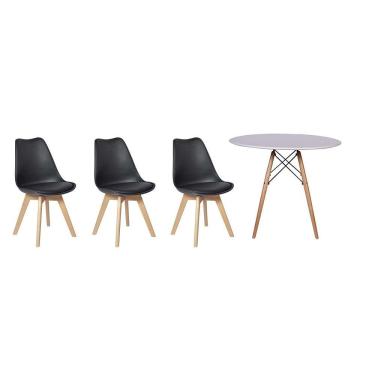 Imagem de Kit Mesa Jantar Eiffel 120cm Branca + 03 Cadeiras Leda Preta