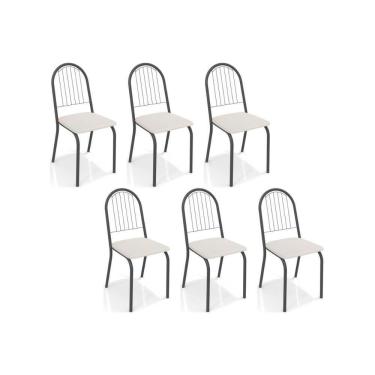 Imagem de Cadeira De Cozinha Noruega C077 Kit 6 Un Preto Fosco Courano Branco