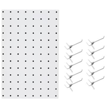 Imagem de Kit Chapa Perfurada Eucatex 120 x 60 cm Branco Cristal + 10 Ganchos de 10 cm