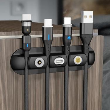 Imagem de Suporte de cabo de mesa, protetor de fio multiuso para Lightning, USB-C, micro cabos – cola em madeira, mármore, metal, vidro (preto)