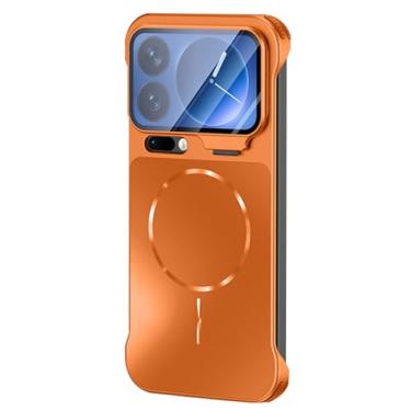 Imagem de HAOMRIYL Capa magnética para Xiaomi 17 Pro Max/17 Pro/17, proteção total da lente com suporte, capa fina sem moldura, à prova de choque, laranja, 17 Pro Max