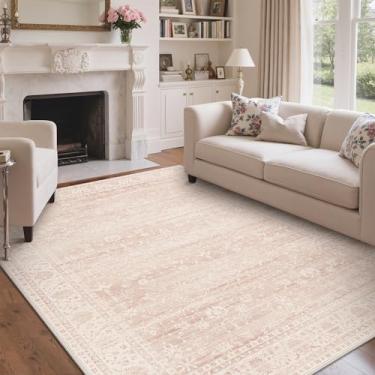 Imagem de BESBLEE Tapetes de área de 20 x 25 cm para sala de estar, laváveis à máquina, antiderrapantes, vintage, tapetes grandes, com estampa de chenille leve para quarto, sala de jantar, escritório em casa