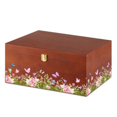 Imagem de InnoBeta Caixa de lembrança de presente de borboleta roxa, caixas de armazenamento de madeira, organizador decorativo com tampa para inauguração de casa, Natal, aniversário, tesouro de memória