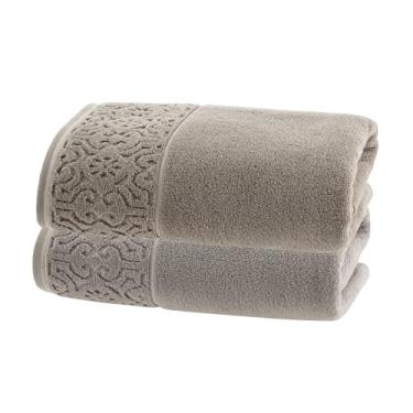 Imagem de Jogo de Toalhas Ele/Ela Super Soft Arabesco Zero Twist 2Pçs – Banhão 80x150cm 500g/m² – Toque Macio, Alta Absorção e Design Sofisticado – Altihaus (Bege/Cinza)