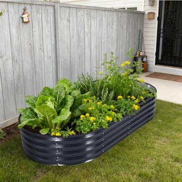 Imagem de GarveeTech Kit de cama de jardim galvanizado elevado com capa para plantador de metal modular resistente canteiros elevados para vegetais com montagem simples assistida por ferramentas, painéis