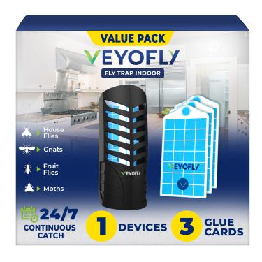 Imagem de VEYOFLY Armadilhas para moscas de frutas para ambientes internos, armadilhas para moscas internas, (1 dispositivo + 3 recargas) apanhador de moscas interno, armadilha de mosquitos para casa, armadilha