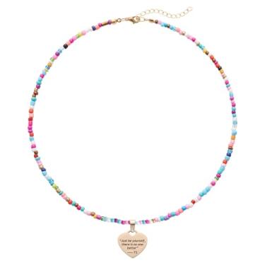 Imagem de Yooborn TS Quotes Colar de coração colorido com contas para filha irmã melhor amiga Red Speak Now joia inspirada em Taylor presente para fãs amantes de música.
