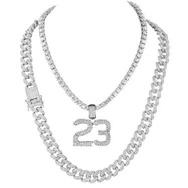 Imagem de Charles Raymond Joias de hip hop Bling'ed Out Pave - Novo colar cubano grosso com gelo combinado com pingente de diamante e cruz de tênis de tênis - Ice 2021, Zinco, diamante, strass