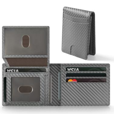 Imagem de GNDR Carteira masculina com bloqueio de RFID, duas dobras, de couro de fibra de carbono, acessórios masculinos, Fibra de carbono cinza-09