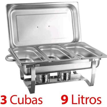 Imagem de Rechaud Retangular 9 L Com 3 Cubas 1/3 Banho Maria Brinovar