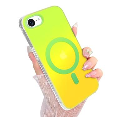 Imagem de Amzfield Capa magnética para iPhone 16e, compatível com MagSafe Capa de telefone com estampa de gradiente colorido fosco iridescente fosco à prova de choque para mulheres meninas verde e amarelo