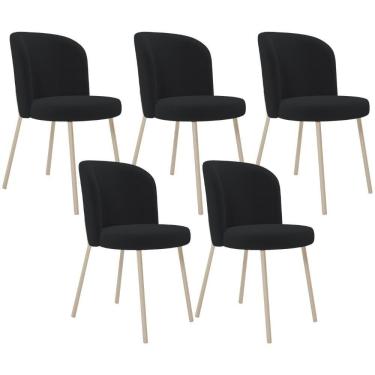 Imagem de Kit 05 Cadeiras Para Sala De Jantar Cozinha Estofada Gavi Arena L02 Bouclê Preto - Lyam Decor