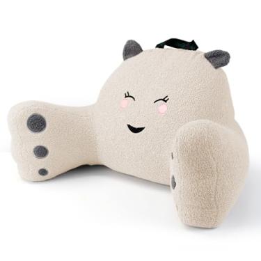 Imagem de Almofada de leitura para sentar na cama sofá adolescentes/adultos, almofada de descanso para as costas para sentar na cama com espuma viscoelástica desfiada, inclui braços e capa lavável (branca)