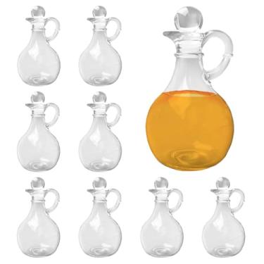 Imagem de LECEHIVO Conjunto de 9 garrafas de óleo de vidro com bico, garrafa de azeite de oliva com rolha dispensador de galheteiro para xarope, molho de salada, água
