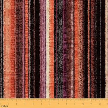 Imagem de Feelyou Tecido de estofamento com listras coloridas, geométrico, listrado, tecido moderno para projetos domésticos e ao ar livre - 5 jardas, marrom vermelho