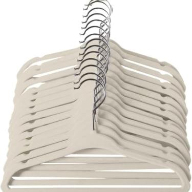 Imagem de Cabide de Veludo, Ultrafino Antideslizante, Bege, Plástico Revestido com Veludo e Metal Cromado, 42cm x 22,5cm, para Roupas Delicadas