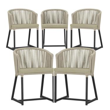 Imagem de 5 Cadeiras De Jantar Noronha Preta Corda Náutica E7 Trama Rami