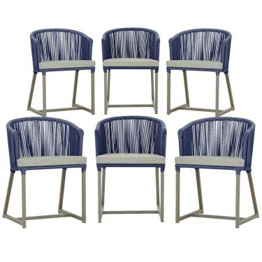 Imagem de 6 Cadeiras De Jantar Noronha Fendi Corda Náutica E3 Trama Azul
