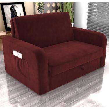 Imagem de Sofá Cama Com Baú 2 Lugares Numey Veludo Vinho