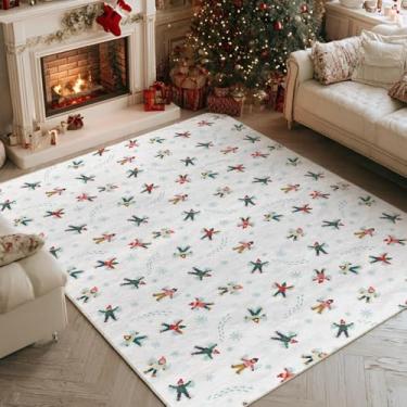 Imagem de Artoid Mode Tapete de inverno infantil de neve branca, decoração de casa de Natal, antiderrapante, lavável, tapete grande para sala de estar, quarto, casa de fazenda, sala de jantar, sala de jogos