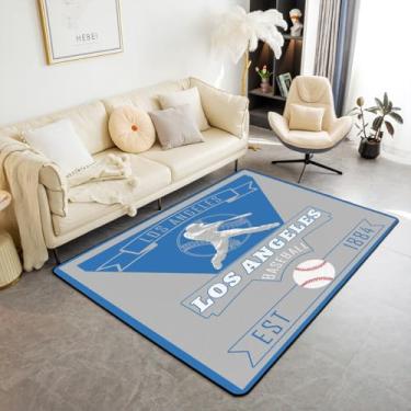Imagem de Feelyou Tapete de beisebol 12 x 18 cm para quarto, Los Angeles, sala de estar, macio, antiderrapante, decoração de cidade, tapete esportivo para casa, sala de jantar