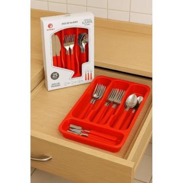 Imagem de Kit Talheres Jantar Colher Faca Garfo Comer Pegador Jogo Vermelho Cozinha Presente Casa Presente