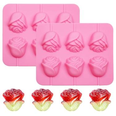 Imagem de Conjunto de moldes de doces de silicone rosa, moldes de chocolate em forma de coração, moldes de pirulito rosa para assar no dia dos namorados (Rosa-QY341)