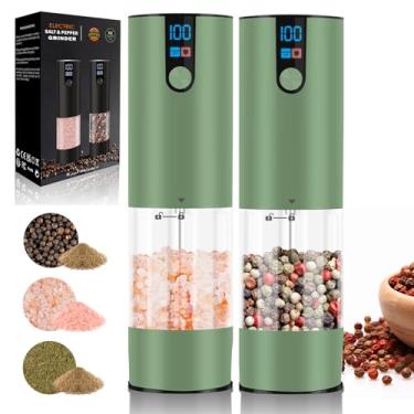Imagem de Conjunto de moedor elétrico de sal e pimenta, recarregável por USB, moedor automático de sal e pimenta grossura ajustável com visor de LED, recipiente de 120 ml, controle de um botão, adequado para