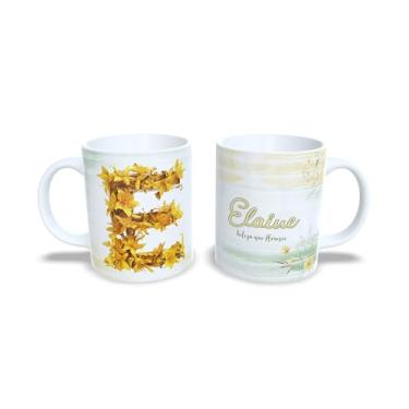 Imagem de Caneca de Cerâmica com Inicial Floral, Design Alice, Decorativa com Flores Amarelas e Brancas, 325ml (e)