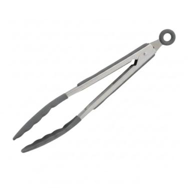 Imagem de Pegador de Metal com Ponta em Silicone Cinza 27cm – Resistente a Altas Temperaturas – Cabo Antiderrapante – Seguro para Cozinhar Massas e Saladas – Utensílio Multiuso para Cozinha