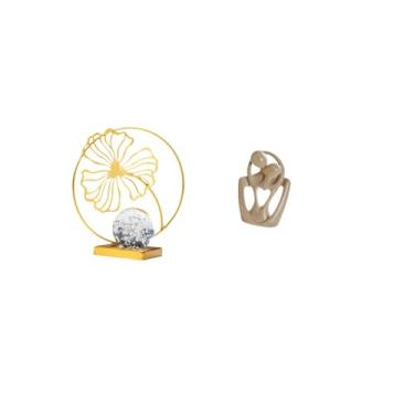 Imagem de Fenteer Estatueta de Resina de Casal com Folha de Ferro, Escultura Abstrata Criativa, Ornamento Decorativo Colecionável para Estante, Escritório, Quarto, Café