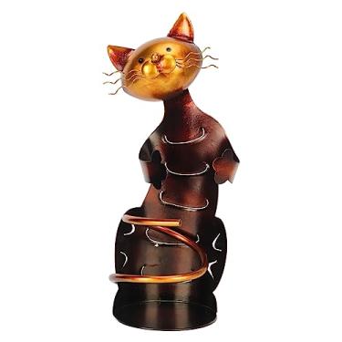 Imagem de Suporte para vinho para gatos Suporte decorativo para garrafas de vinho em formato de gato Escultura de metal para mesa Decoração de escritório em casa Amantes de vinho Presente