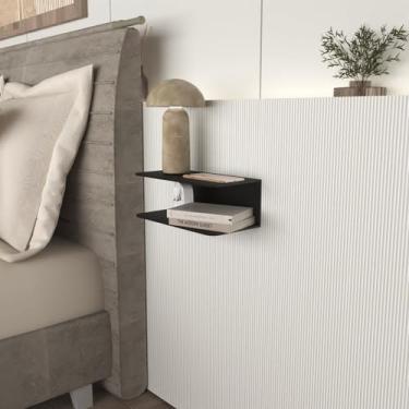 Imagem de Prateleira de parede flutuante com duas camadas | Organizador moderno de cabeceira e mesa de cabeceira para espaço pequeno | Prateleira minimalista de metal para armazenamento, quarto, sala de estar e
